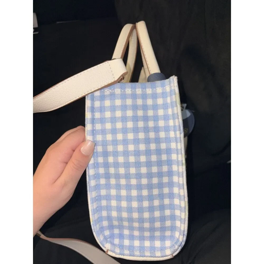 NWT Nanette Lepore Cherie Satchel Blueberry Blooms Gingham Crossbody Purse